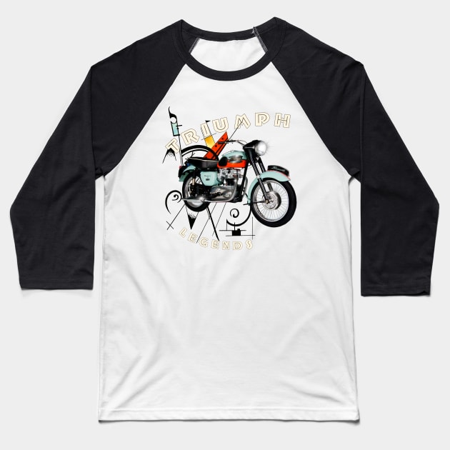 Legendary Triumph T120 Bonnie Motorcycle Baseball T-Shirt by MotorManiac